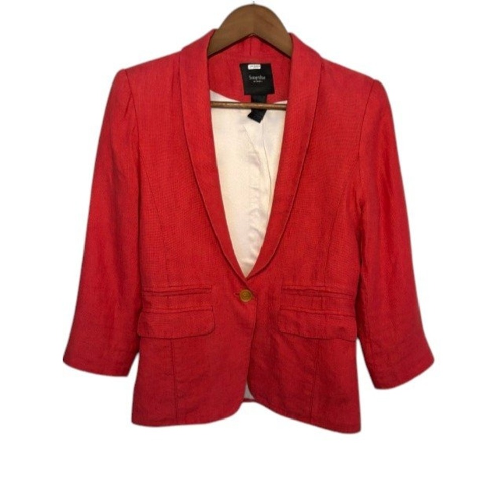 Smythe Les Vestes Womens Classic Coral Red Linen Blend Shawl Lapel Blazer Sz6